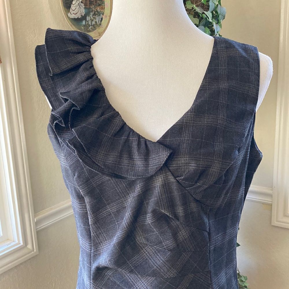EUC Allen B Plaid Ruffled Detail Sleeveless Lined Dress Size 12